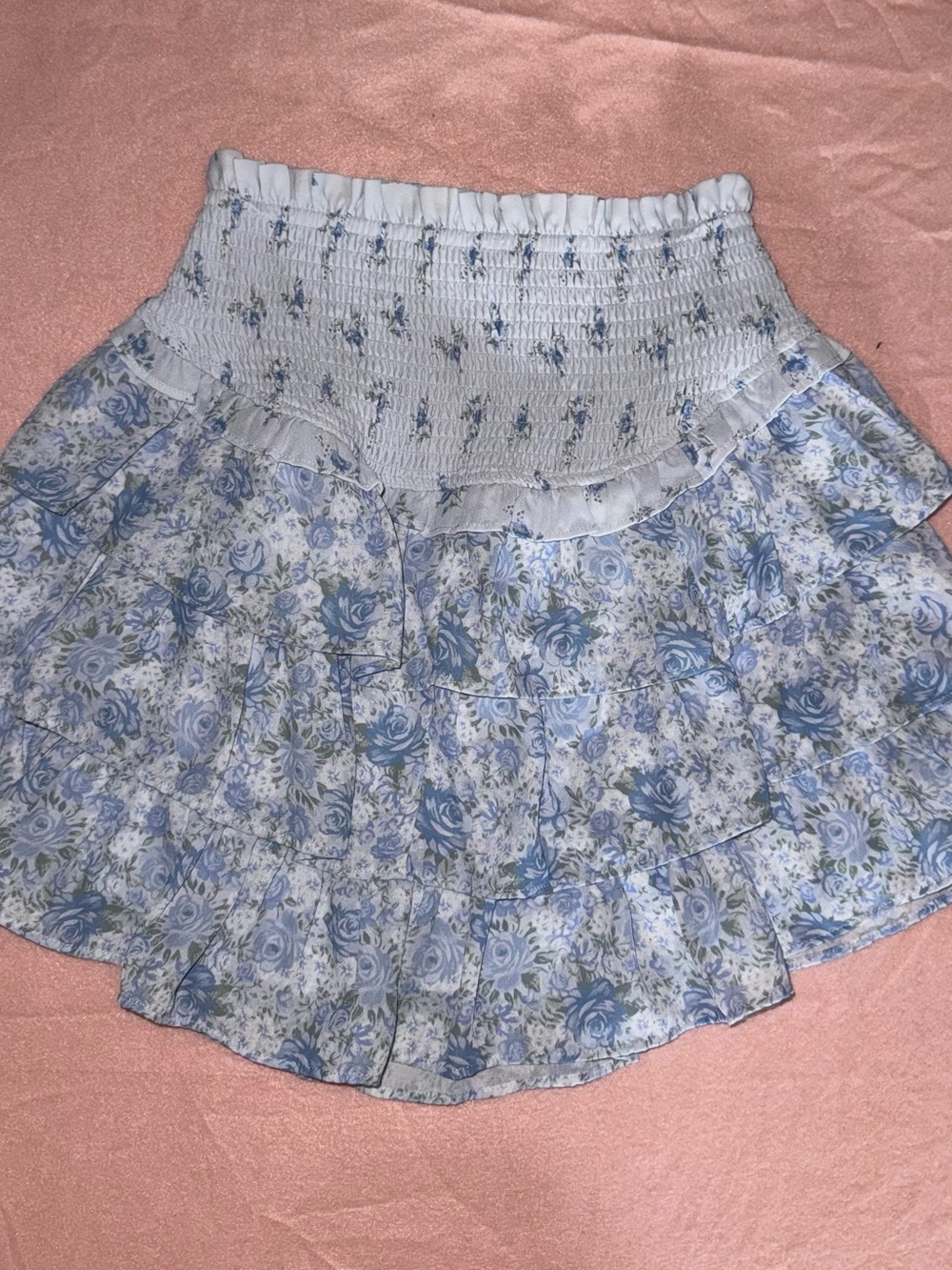 Altar'd State Light Blue Floral Tiered Skirt